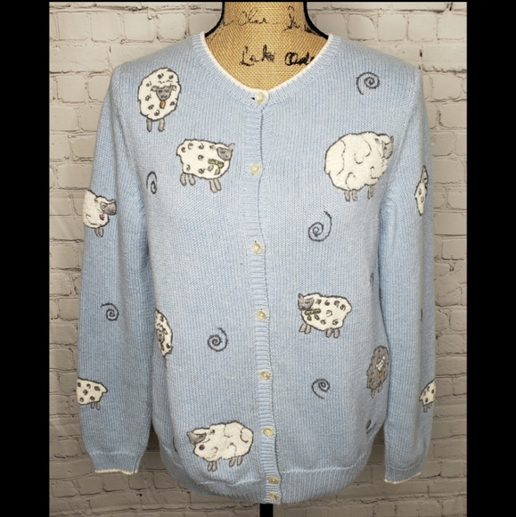 Pendleton Sweaters - Pendleton Wool Blue Sheep Cozy Cardigan Sweater